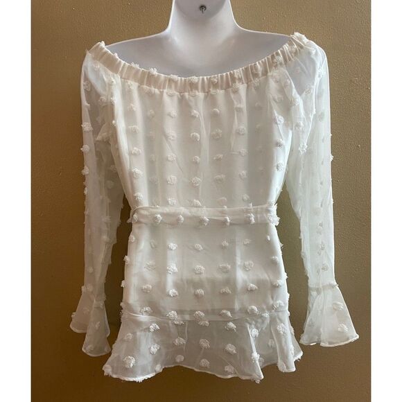 New SVBO Peasant Flounce White Women’s Top - Picture 3 of 4